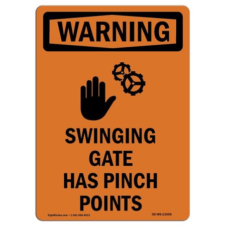SIGNMISSION OSHA WARNING Sign, Swinging Gate Has W/ Symbol, 14in X 10in Aluminum, 10" W, 14" L, Portrait OS-WS-A-1014-V-13556